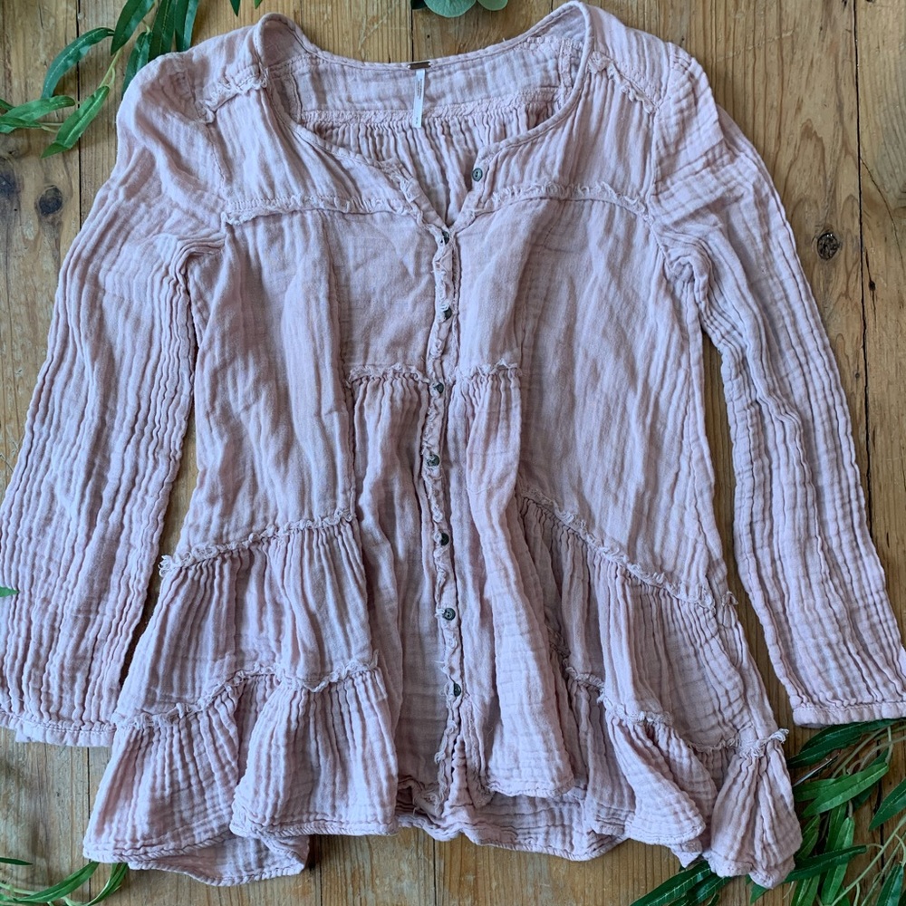 Free People Long Sleeve Boho Button Up Top